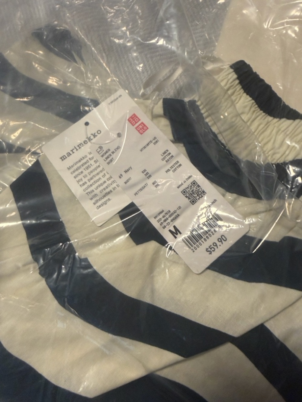 NWT UNIQLO x Marimekko Navy & White linen blend stripe shirt M - Picture 4 of 5